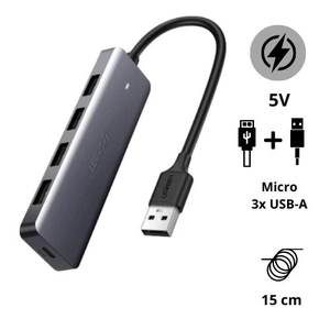 Hub chuyển đổi Ugreen 4 cổng USB 3.0 + Micro USB, vỏ mạ kim loại, siêu mỏng CM219 50985