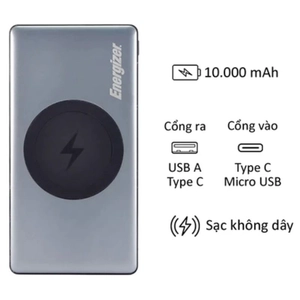 Pin dự phòng Energizer 10.000 mAh hỗ trợ sạc không dây 5W (QE10000)
