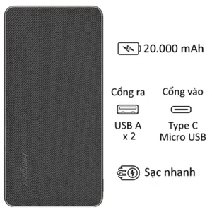 Pin dự phòng Energizer 20.000mAh vải FABRIC (UE20043)