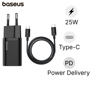 Combo Sạc Baseus Super Si 1 Cổng 25W Kèm Cáp Type-C To Type-C Dài 1m Đen