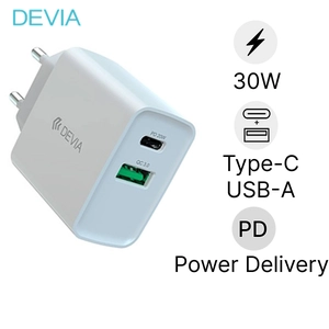 Sạc Nhanh Devia 2 Cổng PD + QC (EU, 30W) Trắng