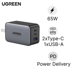 Củ sạc nhanh Ugreen GaN Nexode 3 cổng ( EU 2C 1A ) 65W CD244