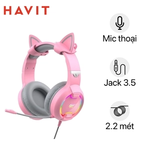 Tai nghe mèo chụp tai Havit HV-H2233D Gaming Headset - Hồng