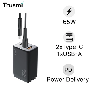 Sạc nhanh Mini Trusmi PD 65w Gan 1A+2C kèm cáp Type-C to Type-C 60w (US) CH05