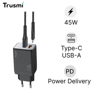 Sạc nhanh Mini Trusmi PD 45w Gan 1A1C kèm cáp Type-C to Type-C 60w (EU) CH06