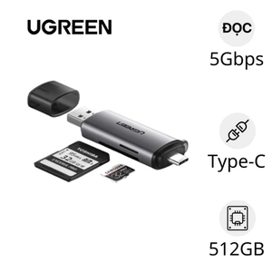 Đầu đọc thẻ nhớ Ugreen Type-C to USB-A 3.0 2 Khe SD Và TF CM185 50706