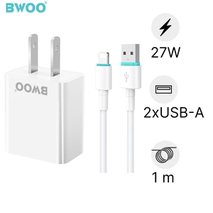 Sạc BWOO 2 cổng USB-A kèm cáp Lightning US CDA64L