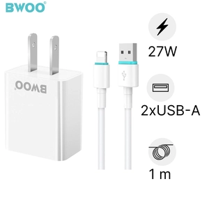 Sạc BWOO 2 cổng USB-A kèm cáp Lightning US CDA61L