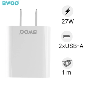 Sạc BWOO 2 cổng USB-A kèm cáp Type-C US CDA61C