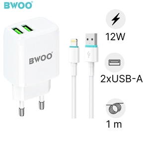 Sạc BWOO 2 cổng USB-A kèm cáp Lightning EU CDA60L