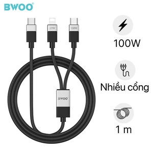 Cáp sạc nhanh BWOO 2 IN 1 Type-C to Lightning & Type-C 100W X306 dài 1M