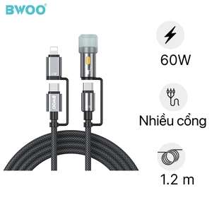 Cáp sạc nhanh BWOO 4 IN 1 có đèn led X308 dài 1.2M