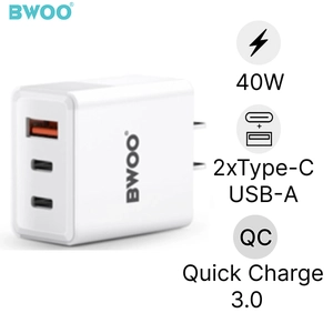 Sạc nhanh BWOO 3 cổng (USB-A + 2 USB-C) 40W US CDA139