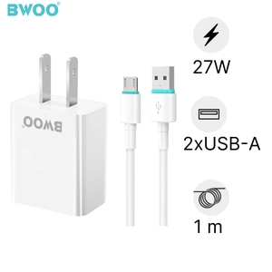 Sạc BWOO 2 cổng USB-A kèm cáp Micro US CDA64V