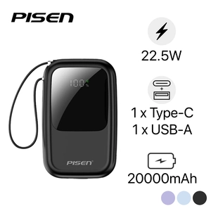 Pin dự phòng Pisen Quick Powerlink Color 22.5W 10.000mAh kèm kép Lightning và Type-C D153