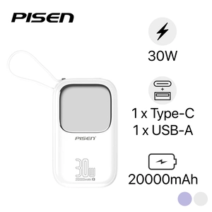 Pin dự phòng Pisen Quick Powerlink Color 30W 20.000mAh kèm cáp Lightning và Type-C D118