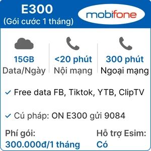 Sim 4G Mobifone E300 15GB/Ngày có nghe gọi - 1 tháng (thành phẩm)