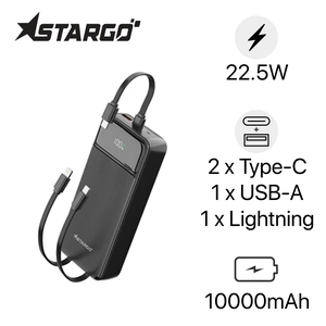 Pin dự phòng StarGO Gem Power 20000mAh 22.5W tích hợp cáp 2C+1L