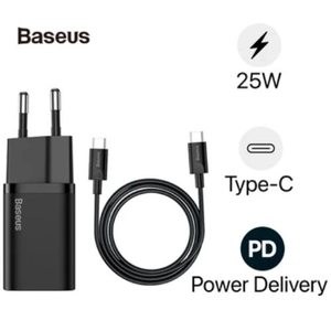 Combo Sạc Baseus Super Si 1 Cổng 25W Kèm Cáp Type-C To Type-C Dài 1m Đen
