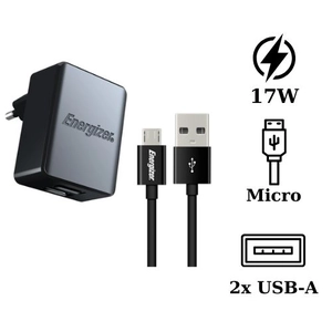 Combo sạc 2 cổng 17W Energizer kèm cáp Micro-USB