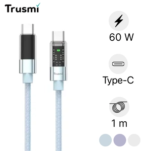 Cáp Trusmi Usb-C to Usb-C Led Rainbow 60w dài 1m