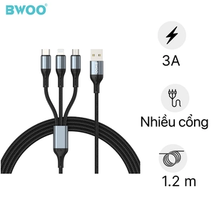 Cáp sạc nhanh BWOO 3 IN 1 3A X274 dài 1.2M