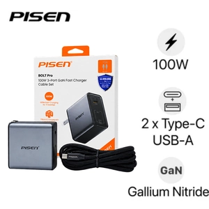Sạc Pisen Bolt Pro 100W 2C1A Gan Fast kèm cáp Type-C to Type-C