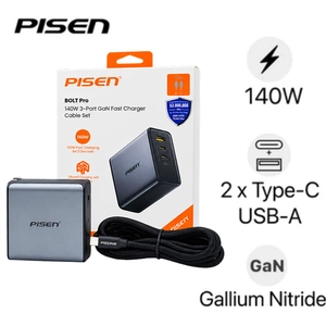 Sạc Pisen Bolt Pro 140W 2C1A Gan Fast kèm cáp Type-C to Type-C