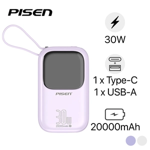 Pin dự phòng Pisen Quick Powerlink Color 30W 20.000mAh kèm cáp Lightning và Type-C D118