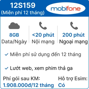 Sim 4G Mobifone 12S159 8GB/ngày có nghe gọi - 12 tháng (Thành phẩm)
