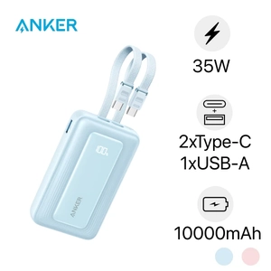 Pin sạc dự phòng Anker Zolo 10000mAh 35W 1A1C tích hợp 2 cáp Type-C A1680