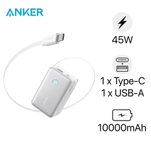 Pin sạc dự phòng Anker Nano 10000mAh 45w 1C1A tích hợp cáp USB-C A1638