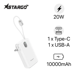 Pin dự phòng StarGO Gem 2+ 20000mAh 22.5W tích hợp cáp C+L, có chân cắm sạc