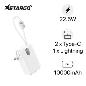 Pin dự phòng StarGO Gem 3 10000mAh 22.5W tích hợp cáp C+L, có chân cắm sạc