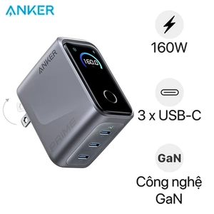 Sạc Anker Prime 3 cổng USB-C 160W màn hình LED thông minh A2687