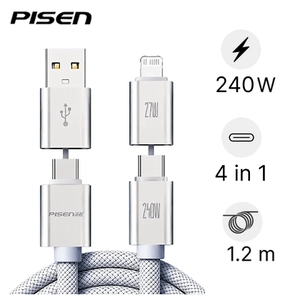 Cáp Pisen Pro Vivid 4-in-1 240W Fast Charging Braided 1.2M