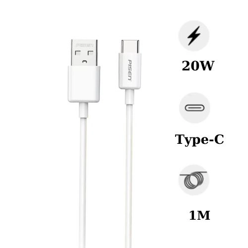 Cáp sạc Pisen - Mr White USB-A to C 1m 3A chính hãng | Lấy liền