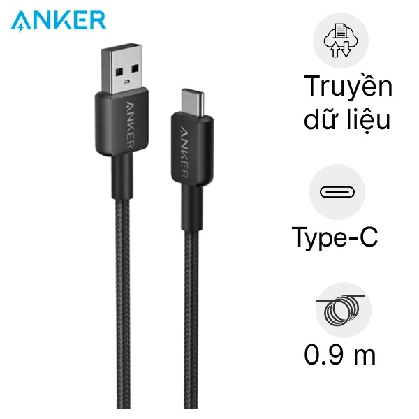Cáp sạc Anker 322 USB-A to USB-C 0.9m Nylon A81H5H11 chính hãng | Lấy liền