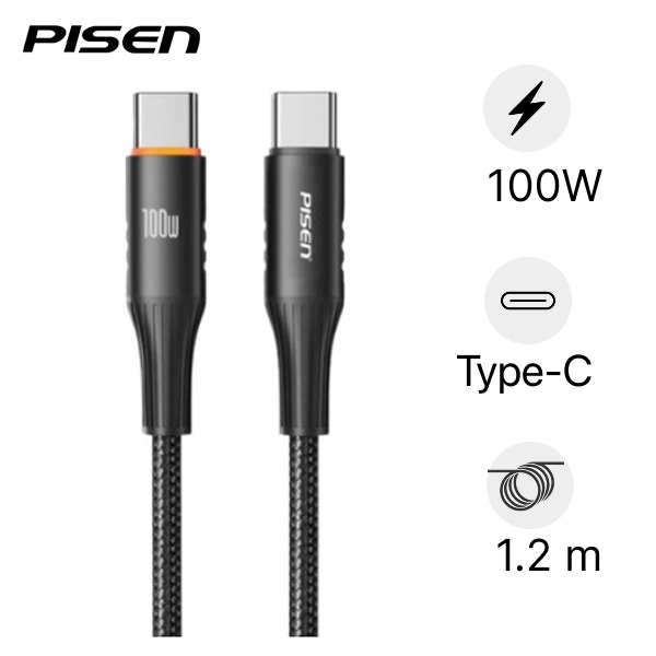 Cáp sạc nhanh tự ngắt Pisen Pro FOX INTELLIGENT C C 100W 1.2M chính hãng | Lấy liền