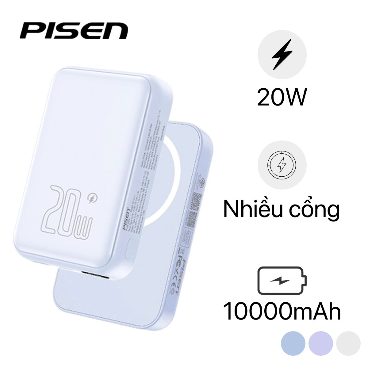 Pin dự phòng Pisen Quick Powermag 10.000mah 20w D111 chính hãng | Lấy liền
