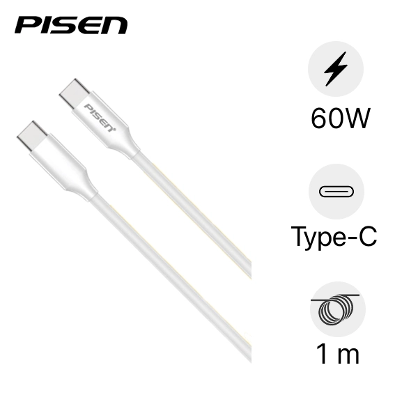 Cáp Pisen Quick - Mr White Type-C to Type-C PD 60w 1m chính hãng | Lấy liền