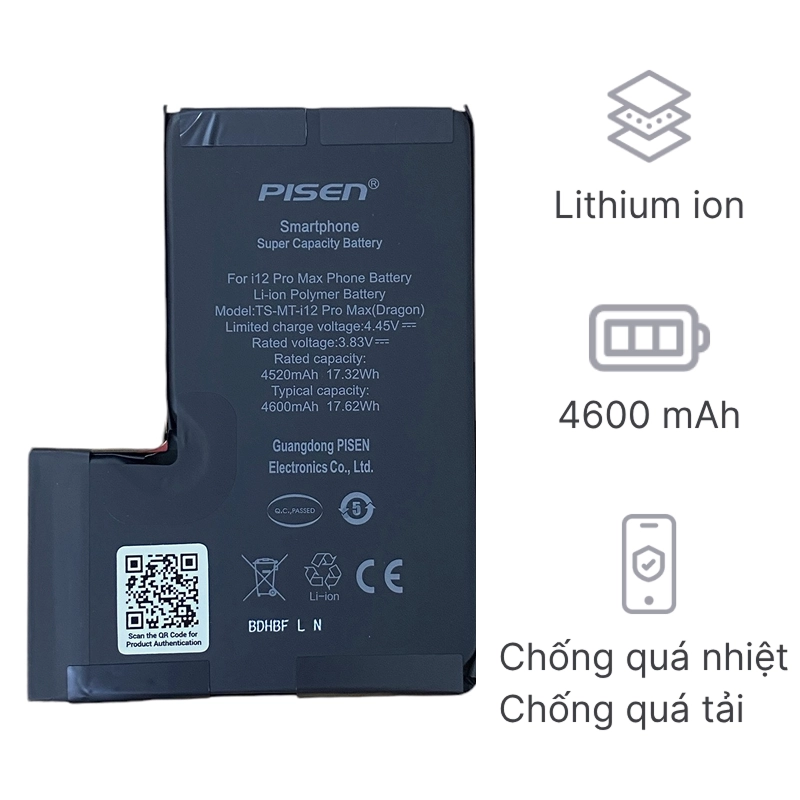 Thay pin iPhone 12 Pro Max dung lượng siêu cao chính hãng Pisen chính hãng | Lấy liền