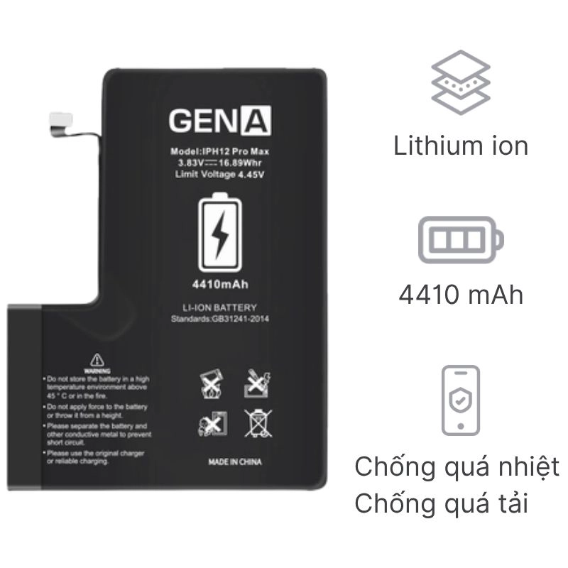 Thay pin iPhone 12 Pro Max dung lượng siêu cao chính hãng GENA 2025