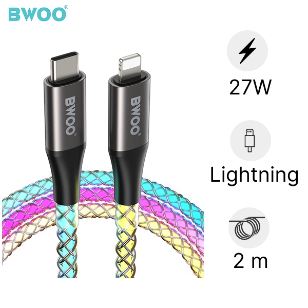 Cáp sạc nhanh BWOO Type-C to Lightning PD 27W đèn led X279C-L dài 2M chính hãng | Lấy liền