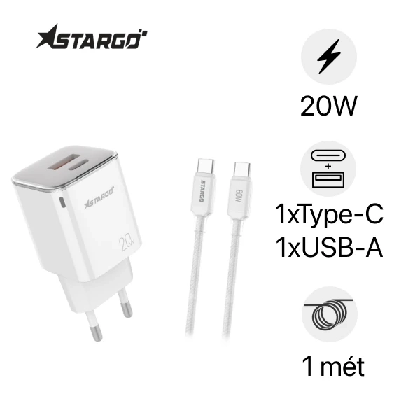 Sạc StarGO Onelink 1C1A 20W kèm cáp C-C CC201 chính hãng | Lấy liền