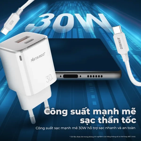 Sạc StarGO Onelink 1C1A 30W kèm cáp C-C CC301 chính hãng | Lấy liền