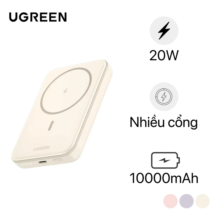Pin dự phòng Ugreen không dây Magnetic PB561 10.000mAh 20W chính hãng