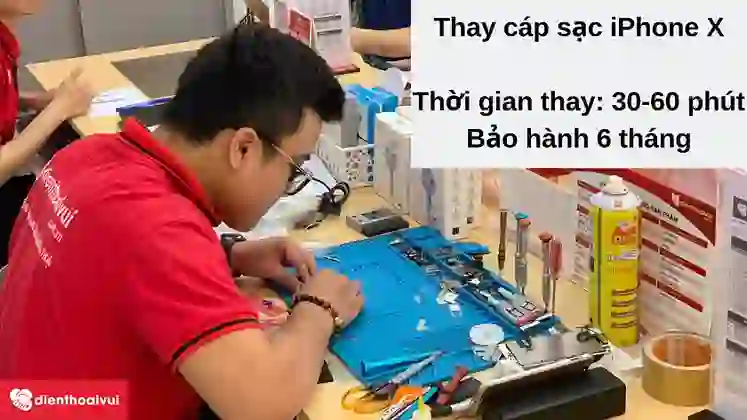 thay chân sạc iphone x 5
