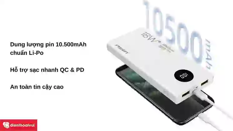 Pin dự phòng Pisen Quick Ultra 10.500mAh màn hình LED 6