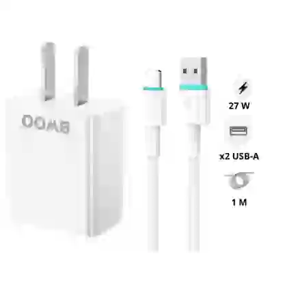 Sạc BWOO 2 cổng USB-A kèm cáp Lightning US CDA64L 1